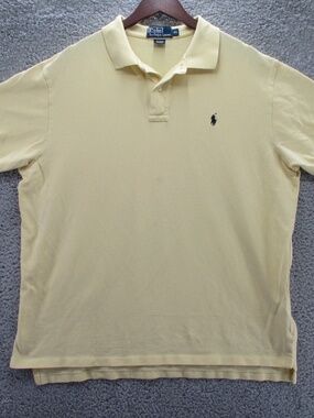 Polo Ralph Lauren Shirt Men's XL Yellow Blue Pony Classic Fit Cotton 3 Button